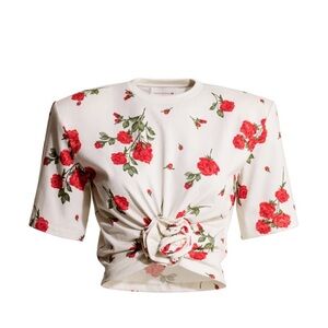 NWT Magda Butrym x HM Cream Red Floral Tie Front Crop Top XS